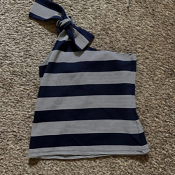 Bishop + Young Striped One Shoulder Tie Strap Tank Top‎ - Navy White - M - Picture 2 of 7